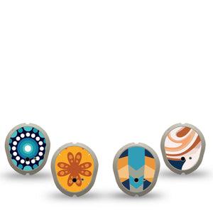 ExpressionMed Fractal Flight Variety Pack Dexcom G7 Sticker, Dexcom Stelo Glucose Biosensor System, 4-Pack Sticker Variety Orange And Blue Butterfly Theme, Vinyl Decoration Continuous Glucose Monitor Design