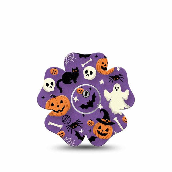 ExpressionMed Happy Halloween Freestyle Libre 3 Flower Shape Tape Single Tape and Single Sticker Bones Ghosts Pumpkins Items Plaster CGM Design