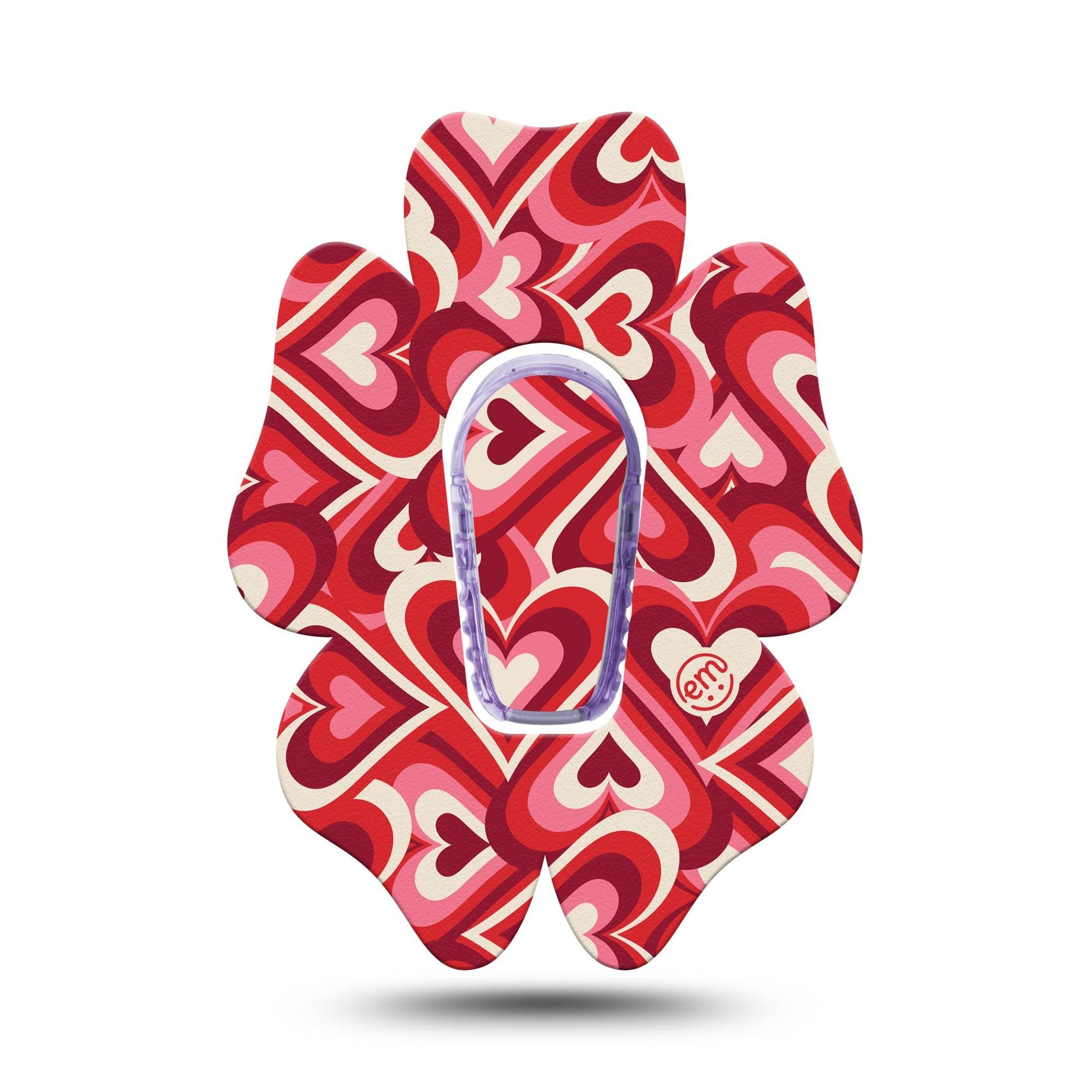 ExpressionMed Valentine Hearts Dexcom G6 Flower Shape Tape Single Tape and Single Sticker Psychedelic Hearts Inspired, Adhesive Patch Continuous Glucose Monitor Design