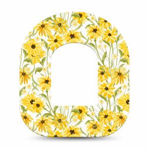 ExpressionMed Yellow Mosaic Floral Omnipod Tape Single Tape Mustard Yellow Flower Plants, Adhesive Patch Pump Design