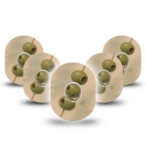 ExpressionMed Olives Dexcom G7 and Dexcom Stelo Glucose Biosensor System, 5-Pack Tape and 5-Pack Sticker Olive branch inspired Accessories for Continuous Glucose Monitor