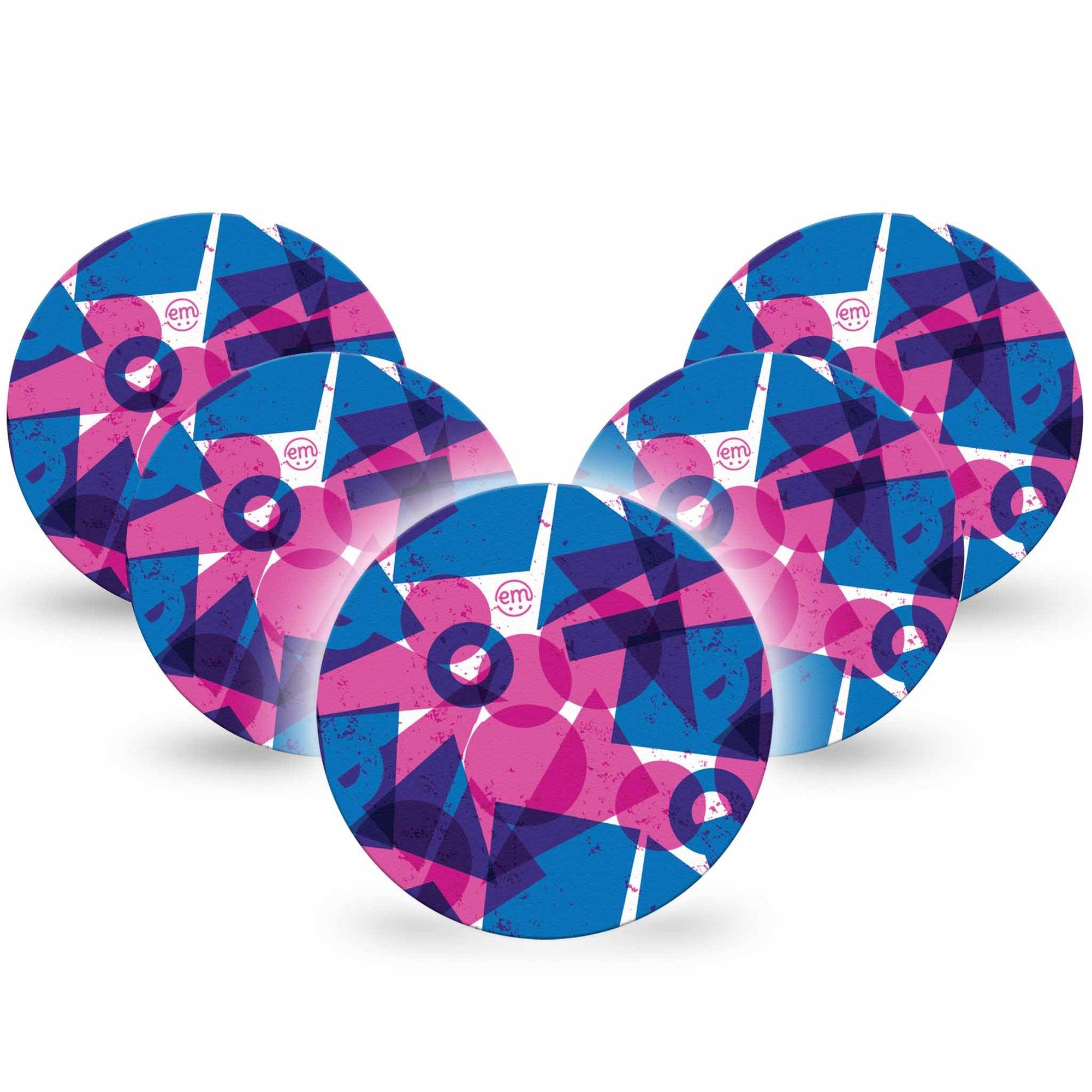 ExpressionMed Violet Vortex Dexcom G7 Heart Shape Tape, Dexcom Stelo Glucose Biosensor System, 5-Pack Tape and 5-Pack Sticker Purple Blue Basic Shape Print, Overlay Patch CGM Design