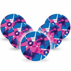 ExpressionMed Violet Vortex Freestyle Libre and Libre 2 Plus Overpatch, Abbott Lingo, 5-Pack Tape Geometric Pink And Blue Combo, Fixing Ring Patch CGM Design