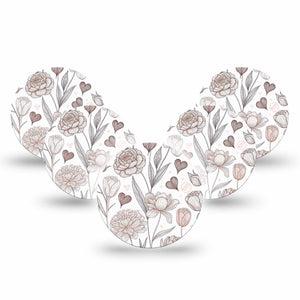 ExpressionMed Minimalist Botanical Freestyle Libre 3 and Libre 3 Plus OverPatch, 5-Pack Organic line art florals Plaster for Continuous Glucose Monitor