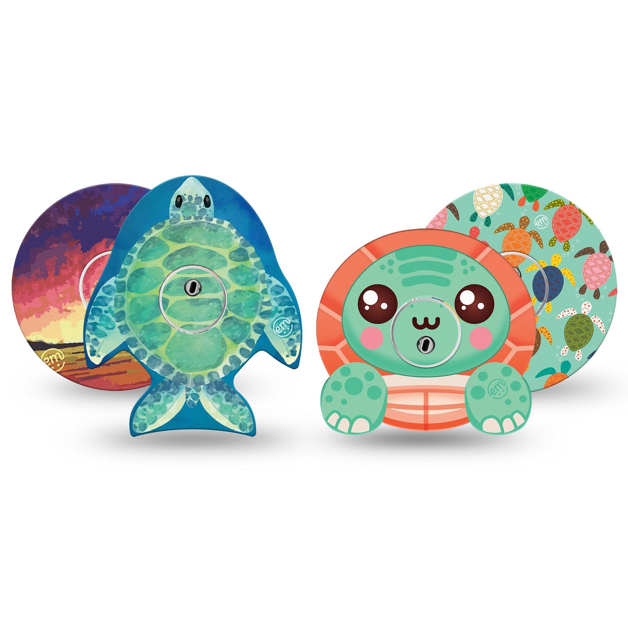 ExpressionMed Reef Riders Variety Pack Freestyle Libre 3 and Libre 3 Plus Tape 4-Pack Tape and 4-Pack Sticker Beachy Cute Animals, Adhesive Tape Continuous Glucose Monitor Design