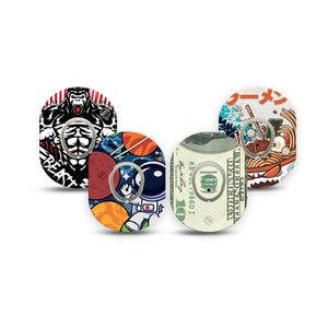 ExpressionMed Outlaw Legends Variety Pack Dexcom G7 Mini Tape, Dexcom Stelo Glucose Biosensor System, 4-Pack Tape and 4-Pack Sticker Variety Cartoon Inspired, Patch Continuous Glucose Monitor Design