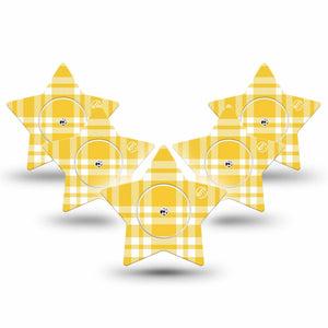 ExpressionMed yellow gingham Freestyle Libre, Libre 2 Plus, and Abbott Lingo Star, 5-Pack Tape and 5-Pack Sticker Yellow white checkered Waterproof Sensor Cover for Continuous Glucose Monitor