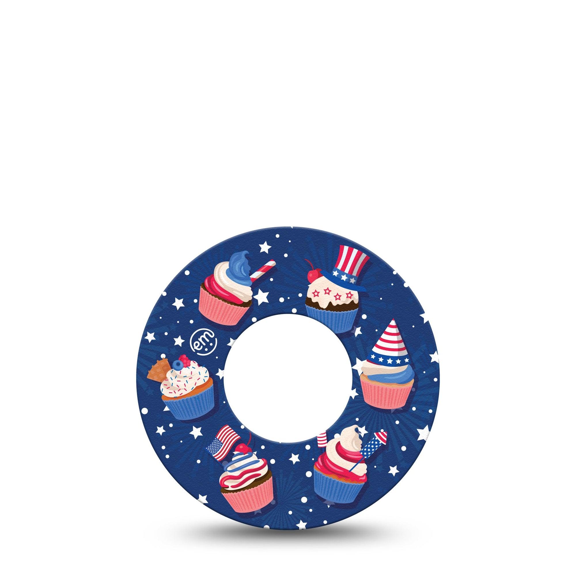 ExpressionMed Patriotic Cupcakes Freestyle Libre Tape, Abbott Lingo,  Single Tape Red White and Blue Bliss Cupcakes Fixing Ring Tape Continuous Glucose Monitor Design