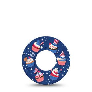 ExpressionMed Patriotic Cupcakes Freestyle Libre Tape, Abbott Lingo,  Single Tape Red White and Blue Bliss Cupcakes Fixing Ring Tape Continuous Glucose Monitor Design