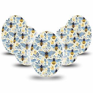 ExpressionMed Busy Bees Medtronic Guardian Enlite Universal Oval, 5-Pack Navy and gold bees Fixing Ring Tape for Continuous Glucose Monitor