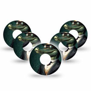 ExpressionMed Dapper Alligator Freestyle Libre 3 and Libre 3 Plus Tape, 5-Pack Tape Cartoon Inspired Gator Guy, Adhesive Tape Continuous Glucose Monitor Design