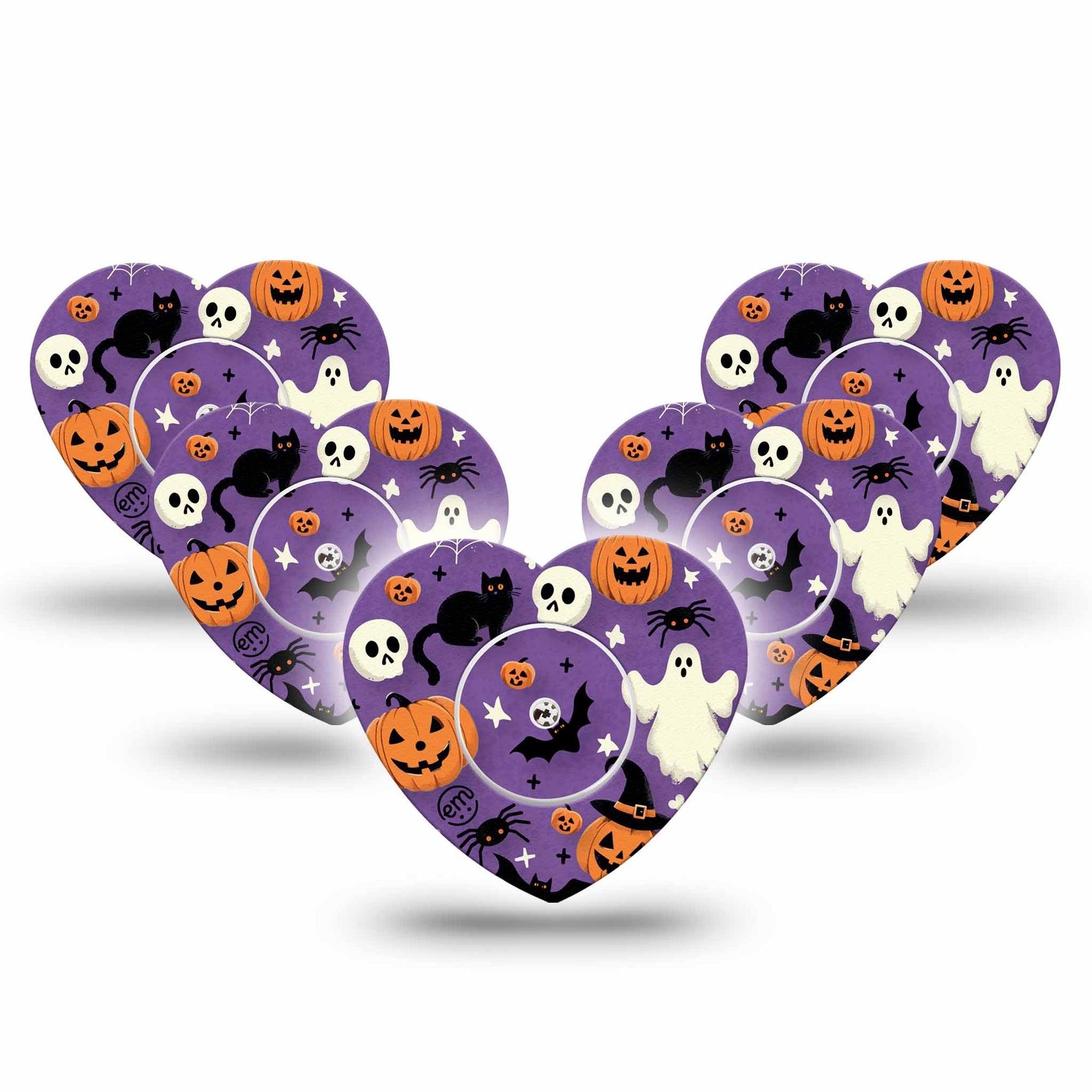 ExpressionMed Happy Halloween Freestyle Libre 2 Heart Shape Tape, Abbott Lingo, 5-Pack Tape and 5-Pack Sticker Halloween Concept Decorations Adhesive Patch CGM Design