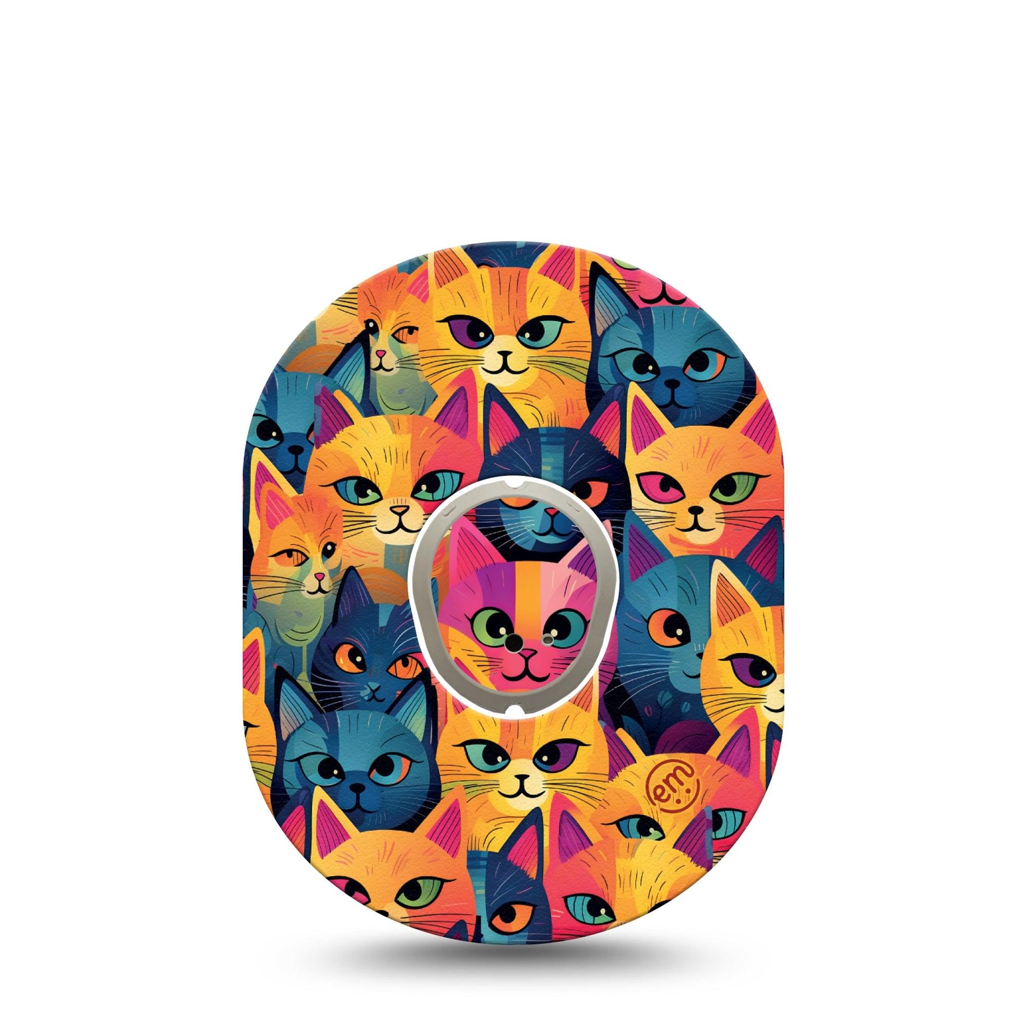 ExpressionMed Catorama Dexcom G7 Tape, Dexcom Stelo Glucose Biosensor System,  Single Tape and Single Sticker Mixed Hue Cat Pattern Artwork Overlay Tape Continuous Glucose Monitor Design