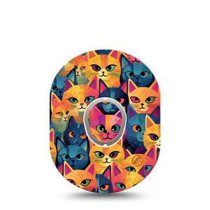 ExpressionMed Catorama Dexcom G7 Tape, Dexcom Stelo Glucose Biosensor System,  Single Tape and Single Sticker Mixed Hue Cat Pattern Artwork Overlay Tape Continuous Glucose Monitor Design