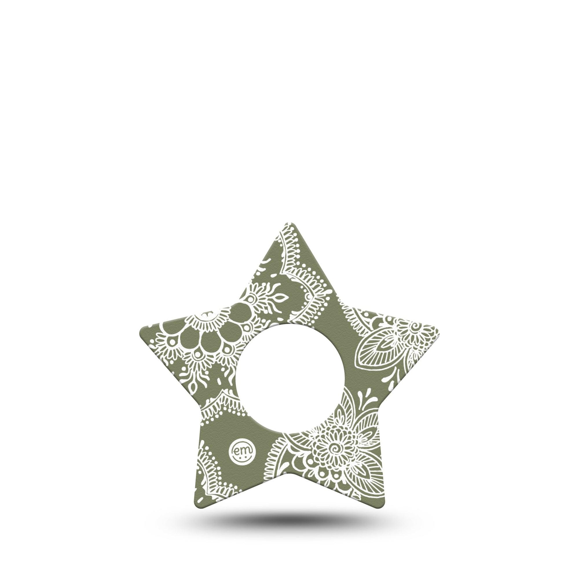 ExpressionMed Olive Henna Infusion Set Star Shape Tape 5-Pack Tape Botanical Hue, Plaster Continuous Glucose Monitor Design