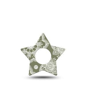 ExpressionMed Olive Henna Infusion Set Star Shape Tape 5-Pack Tape Botanical Hue, Plaster Continuous Glucose Monitor Design
