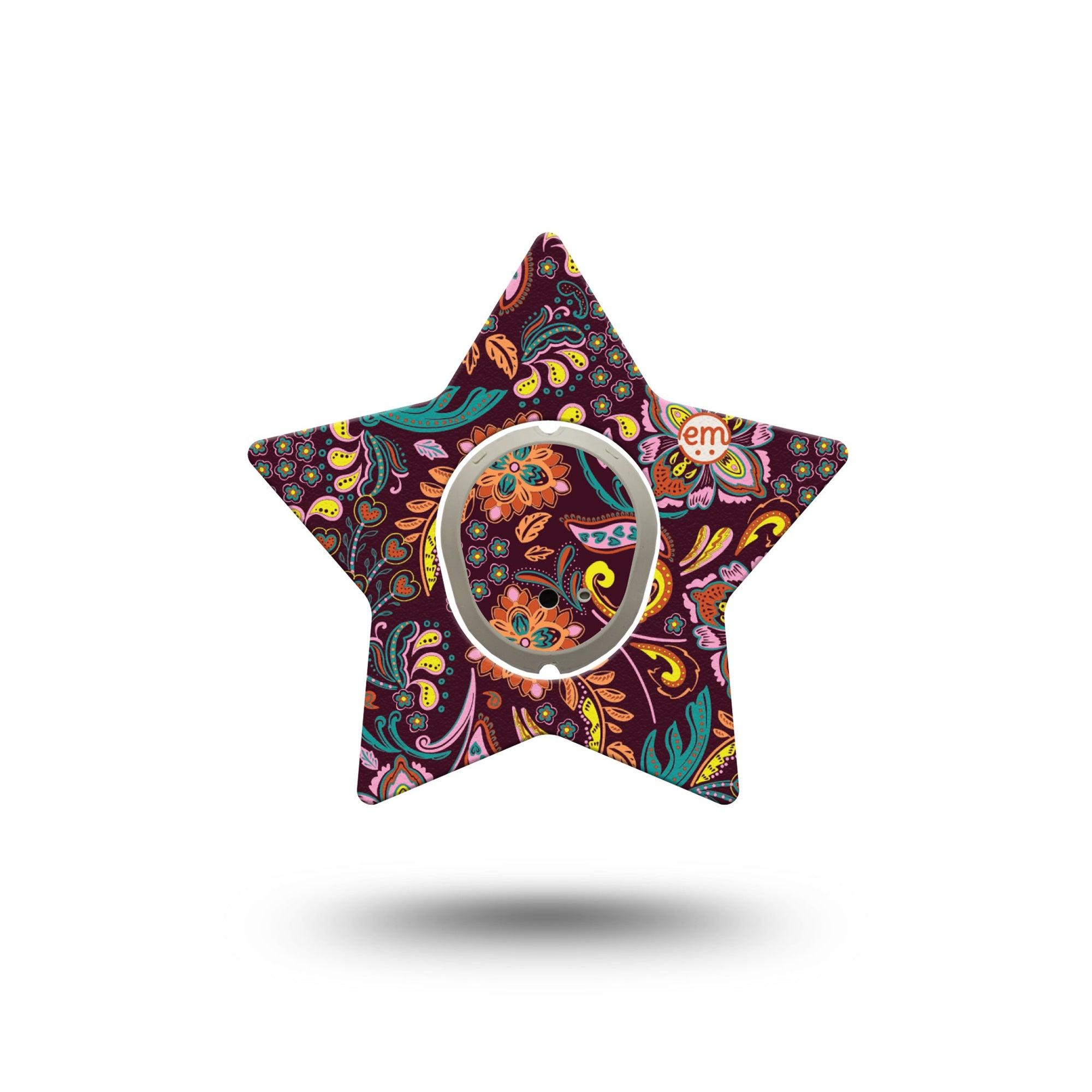 ExpressionMed Ornate Floral Dexcom G7 Star Shape Tape, Dexcom Stelo Glucose Biosensor System, Single Tape and Single Sticker Paisley Inspired Floral Pattern, Overlay Patch CGM Design