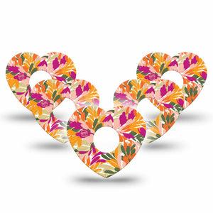 ExpressionMed Retro Brush Stroke Freestyle Libre 3 and Libre 3 Plus Heart Shape Tape 5-Pack Tape Tropical-Inspired Bright Pattern, Patch CGM Design