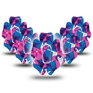 ExpressionMed Violet Vortex Dexcom G6 Flower Shape Tape 5-Pack Tape and 5-Pack Sticker Pink And Blue Mix, Adhesive Patch Continuous Glucose Monitor Design