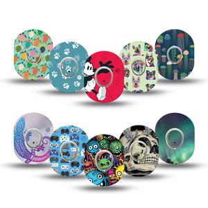 ExpressionMed Boys Holiday Gift Set Dexcom G7 and Dexcom Stelo Glucose Biosensor System Mini, 10-Pack Tape and 10-Pack Sticker, Geometric retro print Waterproof Sensor Cover for CGM