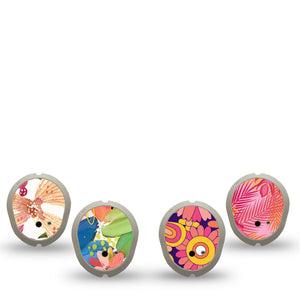 ExpressionMed Island Glow Variety Pack Dexcom G7 Sticker, Dexcom Stelo Glucose Biosensor System, 4-Pack Sticker Variety Pink Orange Florals, Vinyl Decoration Continuous Glucose Monitor Design