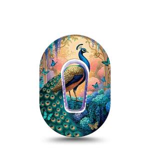ExpressionMed Majestic Peacock Dexcom G6 Mini, Single Tape and Single Sticker peacock feather pattern Waterproof Adhesive Tape for CGM