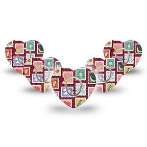 ExpressionMed Postage Stamp Dexcom G7 and Dexcom Stelo Glucose Biosensor System Heart, 5-Pack Tape and 5-Pack Sticker Adorable postage stamps Overlay Patch for Continuous Glucose Monitor