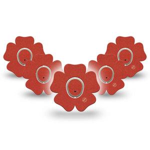 ExpressionMed Cherry Red Dexcom G7 Flower Shape Tape, Dexcom Stelo Glucose Biosensor System, 5-Pack Tape and 5-Pack Sticker Solid Red, Plaster CGM Design