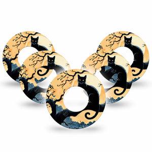 ExpressionMed Spooky Black Cat Freestyle Libre and Libre 2 Plus Tape, Abbott Lingo, 5-Pack Tape Halloween Black Cat, Fixing Ring Tape Continuous Glucose Monitor Design