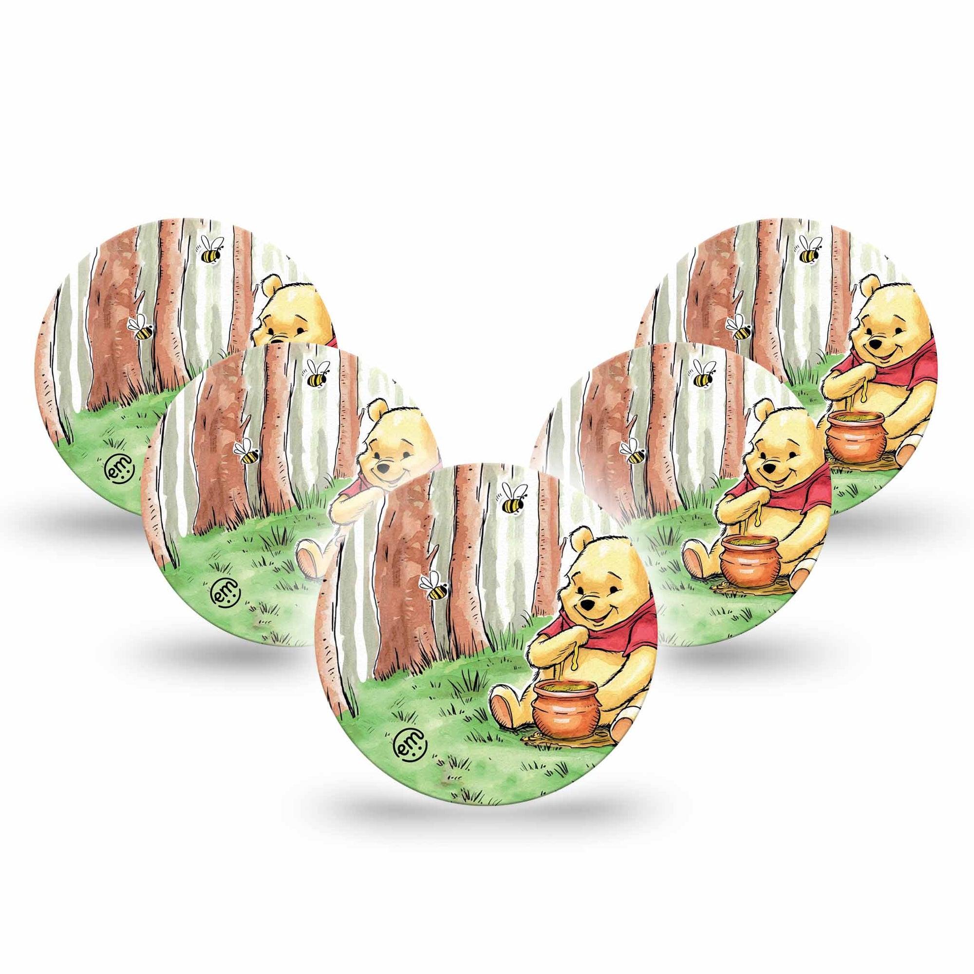 ExpressionMed Winnie the Pooh Freestyle Libre 3 Overpatch 5-Pack Pooh Bear and Honeybees Adhesive Patch CGM Design