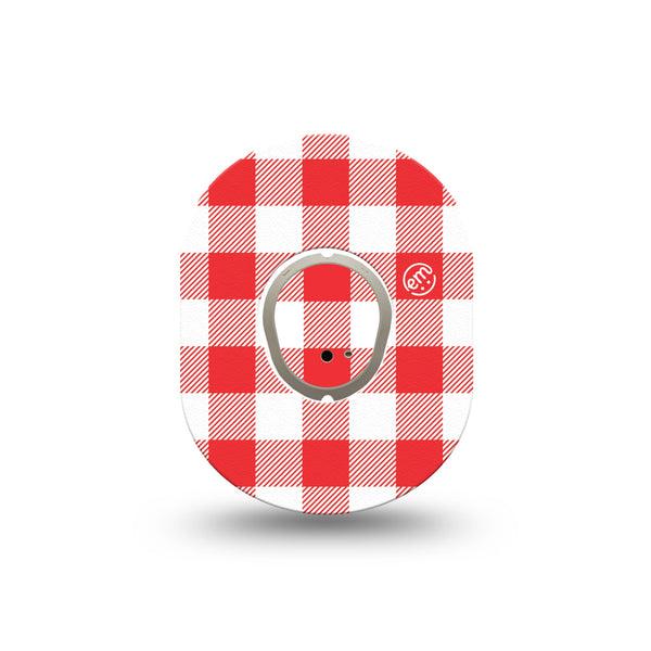ExpressionMed Red Gingham Dexcom G7 and Dexcom Stelo Glucose Biosensor System Mini, Single Tape and Single Sticker Fourth of July inspired Waterproof Sensor Cover for CGM