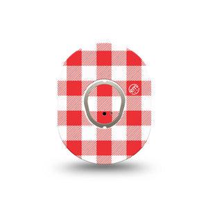 ExpressionMed Red Gingham Dexcom G7 and Dexcom Stelo Glucose Biosensor System Mini, Single Tape and Single Sticker Fourth of July inspired Waterproof Sensor Cover for CGM