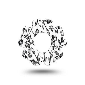 ExpressionMed Custom Black and White Floral Dexcom G7 Flower Shape Tape, Dexcom Stelo Glucose Biosensor System, Single Tape Artistic Florals Plaster CGM Design