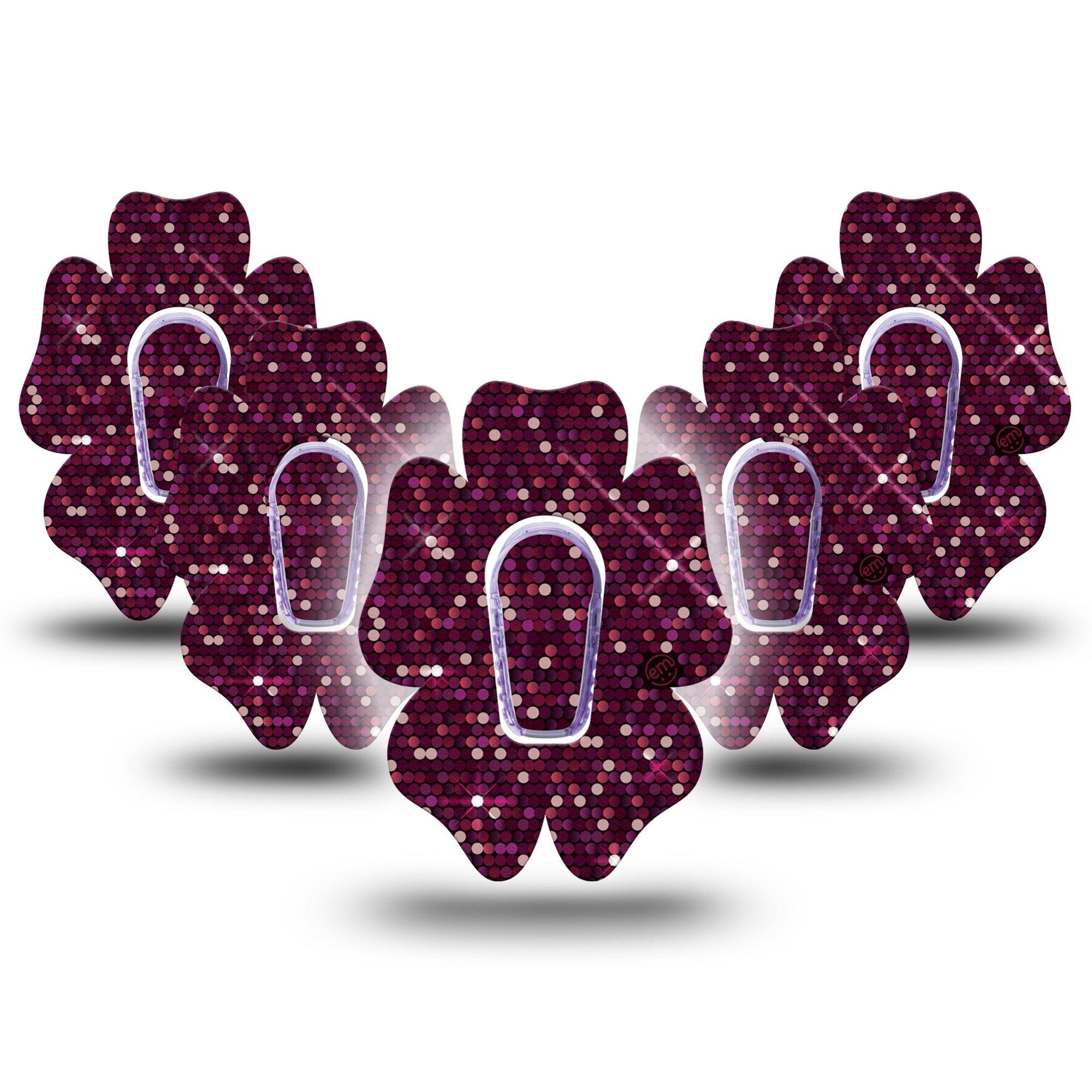 ExpressionMed Pink Sequins Dexcom G6 Flower Shape Tape 5-Pack Tape & 5-Pack Sticker Radiant Pink, Adhesive Patch Continuous Glucose Monitor Design