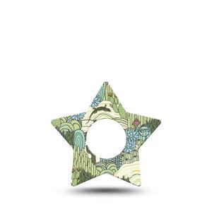 ExpressionMed Cactus Infusion Set Star Shape Tape 5-Pack Tape Prickly Pear Cactus Florals, Fixing Ring Patch Continuous Glucose Monitor Design