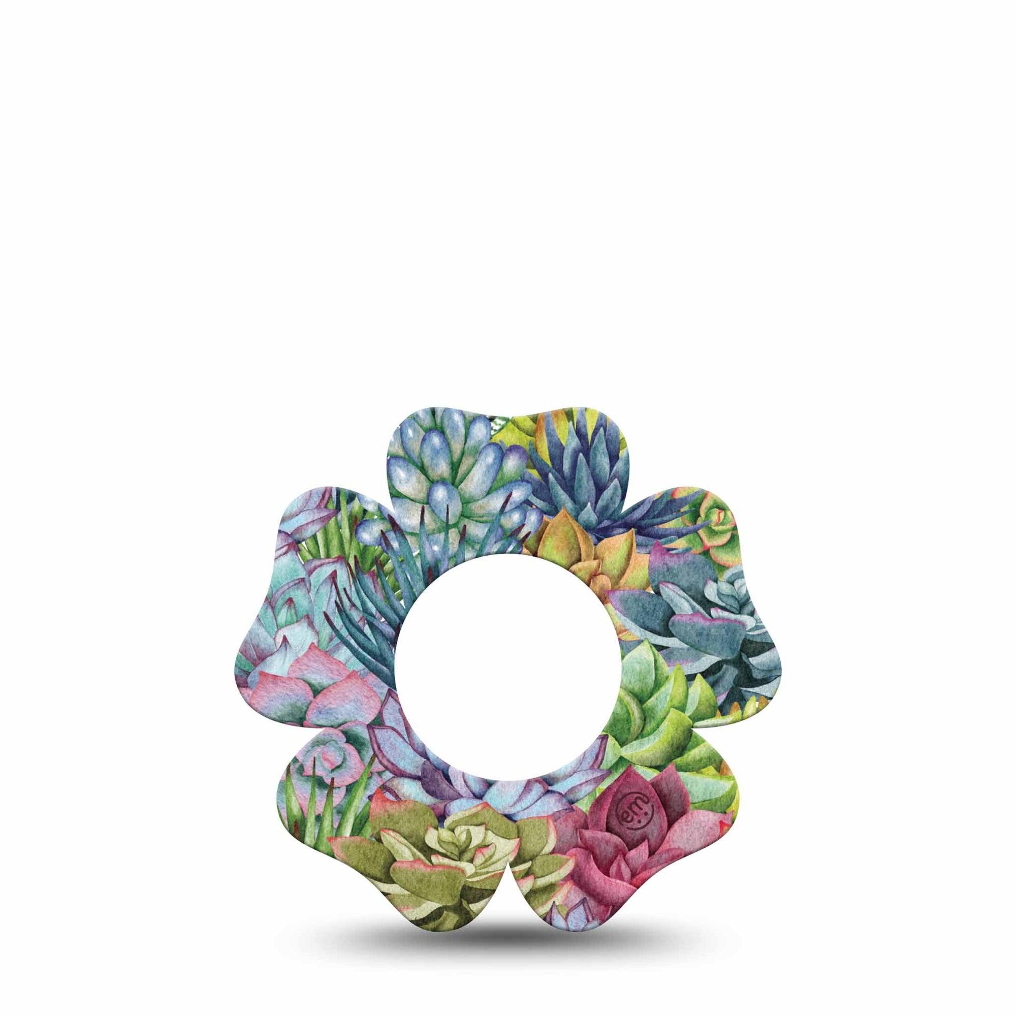 ExpressionMed Blue Succulents Freestyle Libre 2 and Libre 2 Plus Flower Shape Tape, Abbott Lingo,  Single Tape Succulent Bloom Fixing Ring Tape CGM Design