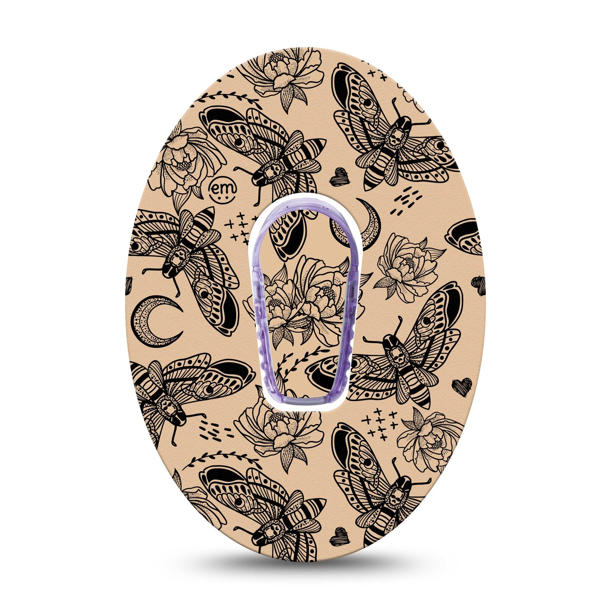ExpressionMed Tattoo Print Dexcom G6 Sticker and Tape  Butterfly Moth Motif, Vinyl Sticker and Tape Design CGM Design