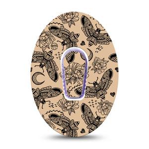 ExpressionMed Tattoo Print Dexcom G6 Sticker and Tape  Butterfly Moth Motif, Vinyl Sticker and Tape Design CGM Design