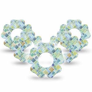 ExpressionMed Watercolor Geometrics Freestyle Libre 2 Flower Shape Tape, Abbott Lingo,  5-Pack Mismatch Checkered Tile Fixing Ring Tape CGM Design