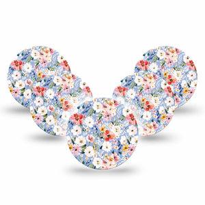 ExpressionMed Petal Breeze Freestyle Libre 3 and Libre 3 Plus OverPatch, 5-Pack Baby blue spring Plaster for Continuous Glucose Monitor