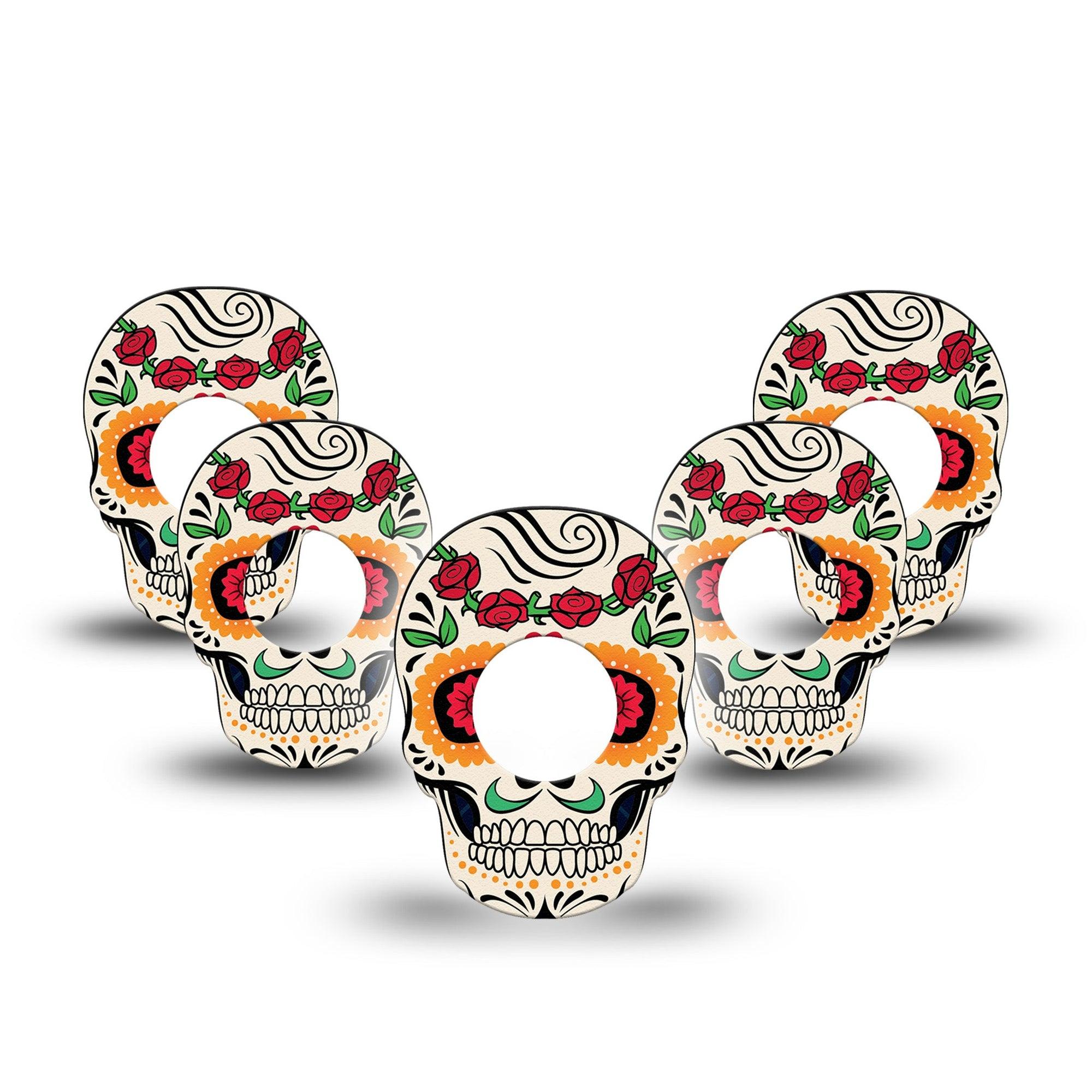 ExpressionMed Dia De Los Muertos Freestyle Libre 2 Skull Shape Tape, Abbott Lingo, 5-Pack Festive Decor Plaster Continuous Glucose Monitor Design