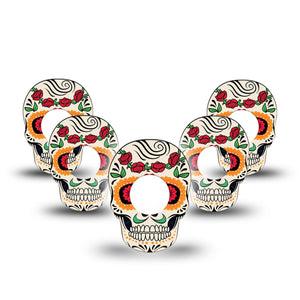 ExpressionMed Dia De Los Muertos Freestyle Libre 2 Skull Shape Tape, Abbott Lingo, 5-Pack Festive Decor Plaster Continuous Glucose Monitor Design