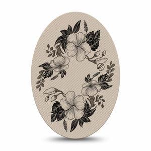 ExpressionMed Low Tide Medtronic Guardian Enlite Universal Oval, Single Tape Black linework flowers Vinyl Decoration for CGM