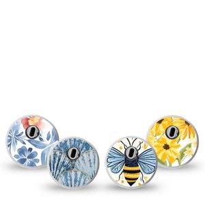 ExpressionMed Sunny Coast Freestyle Libre 3 and Libre 3 Plus Sticker, 4-Pack Sticker Blue shells yellow bees and flowers Vinyl Decoration for CGM