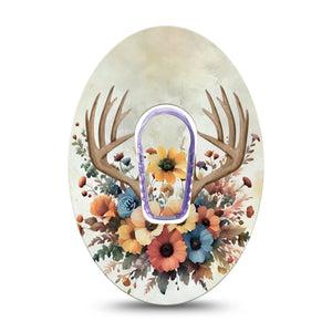 ExpressionMed Floral Antlers Dexcom G6 Tape, Single Tape and Single Sticker Antler Bouquet, Plaster Continuous Glucose Monitor Design