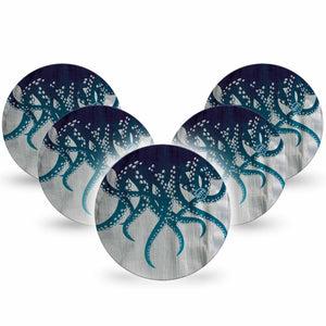 ExpressionMed Tentacles Freestyle Libre and Libre 2 Plus Overpatch, Abbott Lingo, 5-Pack Tape Nautical Navy Teal, Fixing Ring Patch CGM Design
