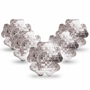 ExpressionMed Mirror Ball Freestyle Libre, Libre 2 Plus, and Abbott Lingo Flower, 5-Pack Tape and 5-Pack Sticker Silver gray ball Waterproof Plaster for Continuous Glucose Monitor