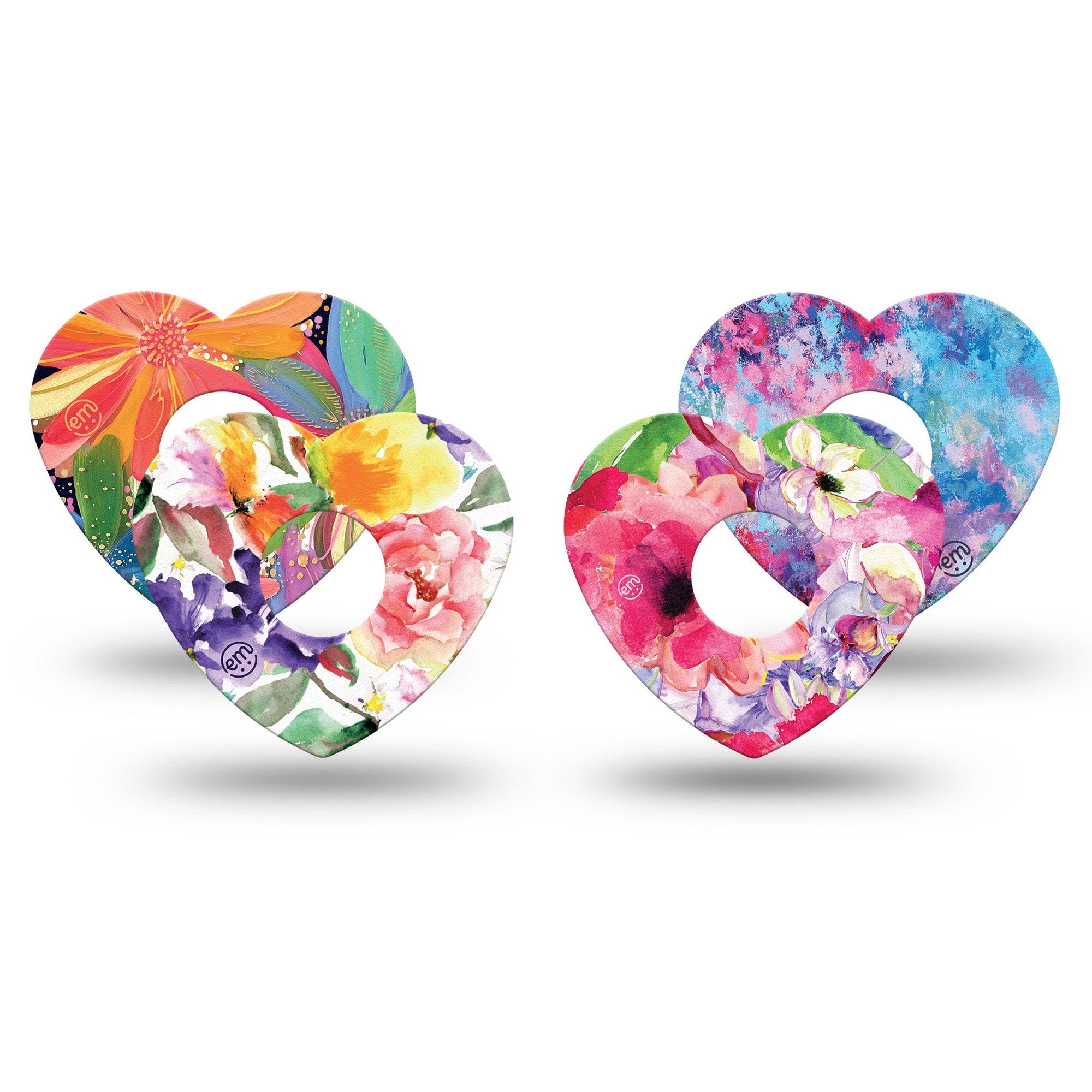 ExpressionMed Gentle Garden Variety Pack Freestyle Libre 3 Heart Shape Tape 4-Pack Variety Rainbow Garden Inspired Patch CGM Design