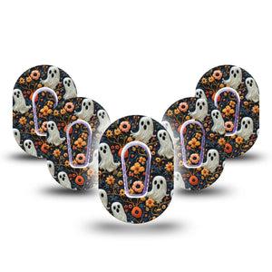 ExpressionMed Embroidered Ghost Dexcom G6 Mini Tape, 5-Pack Tape and 5-Pack Sticker Fall Flowers Ghost Inspired, Adhesive Tape CGM Design