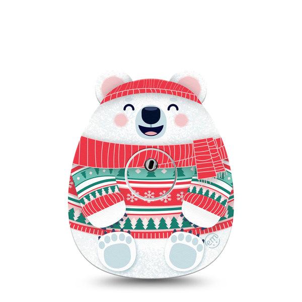 ExpressionMed Cozy Polar Bear Freestyle Libre 3 Gumdrop Shape Tape Single Tape and Single Sticker Festive Season Polar Bear, Overlay Patch CGM Design